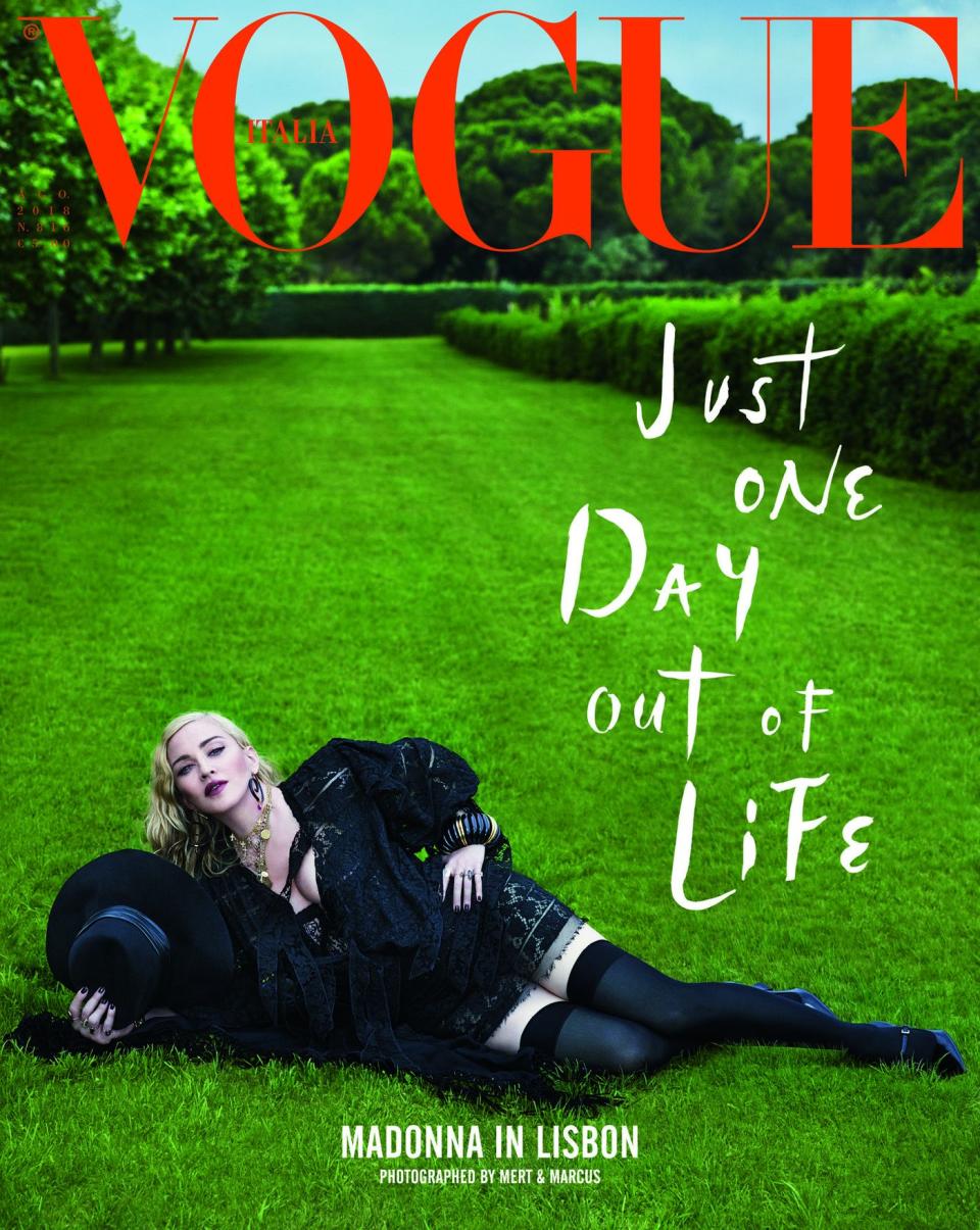 The cover of the August issue of Vogue Italia fronted by Madonna.