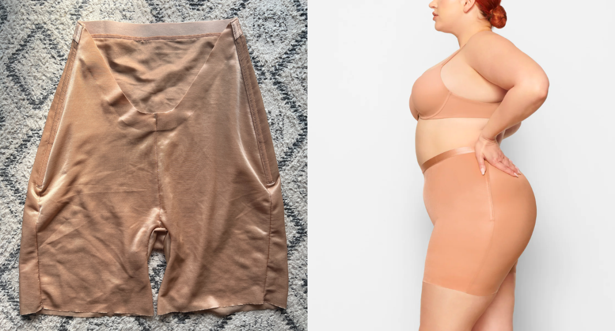 Our shopping editor tried the Skims Barely There Low Back Short. Images via Kate Mendonca, Skims.