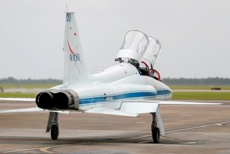 NASA commercial crew astronauts Victor Glover and Michael Hopkins taxi their T38 aircraft for a training flight in Houston, Texas