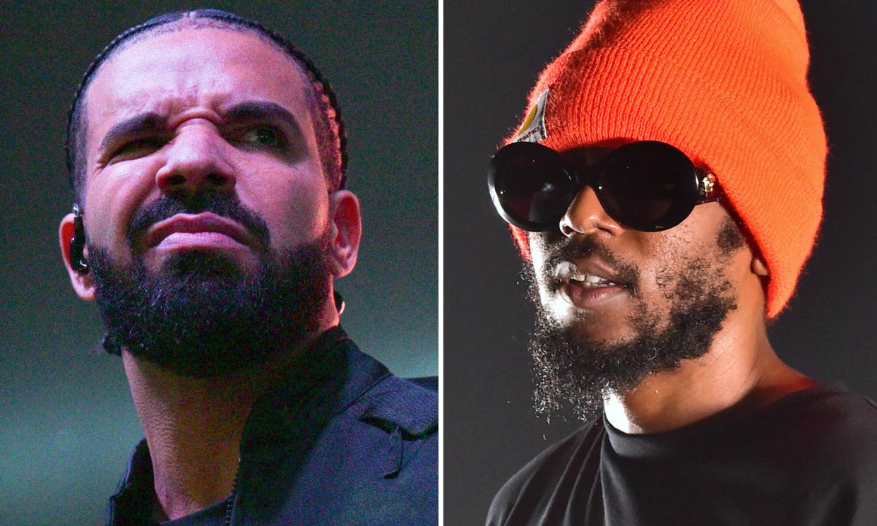 <span>‘If you take it there, I’m taking it further’ … Drake (left) and Kendrick Lamar.</span><span>Composite: Getty</span>