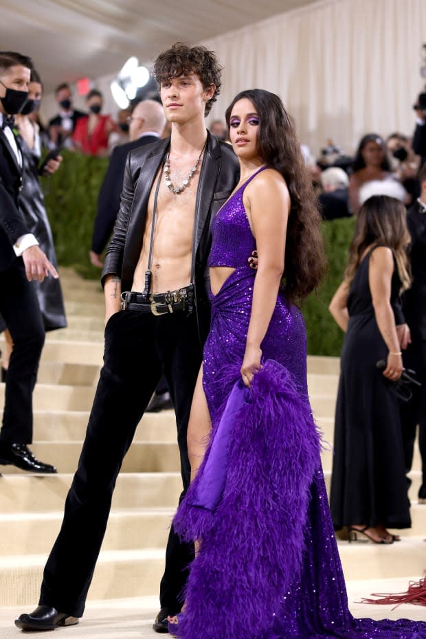 Shawn Mendes and Camila Cabello attend the 2021 Met Gala Celebrating In America: A Lexicon Of Fashion at Metropolitan Museum of Art on Sept. 13, 2021, in New York City.<p><a href="https://www.gettyimages.com/detail/1340146976" rel="nofollow noopener" target="_blank" data-ylk="slk:John Shearer/Getty Images;elm:context_link;itc:0;sec:content-canvas" class="link ">John Shearer/Getty Images</a></p>