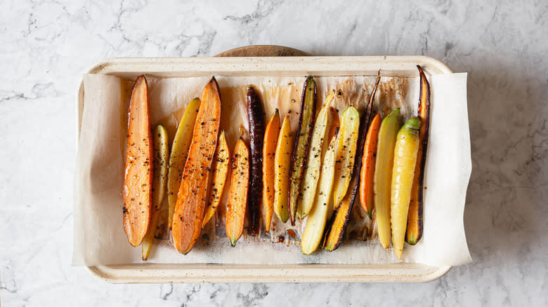 roasted carrots on baking sheet