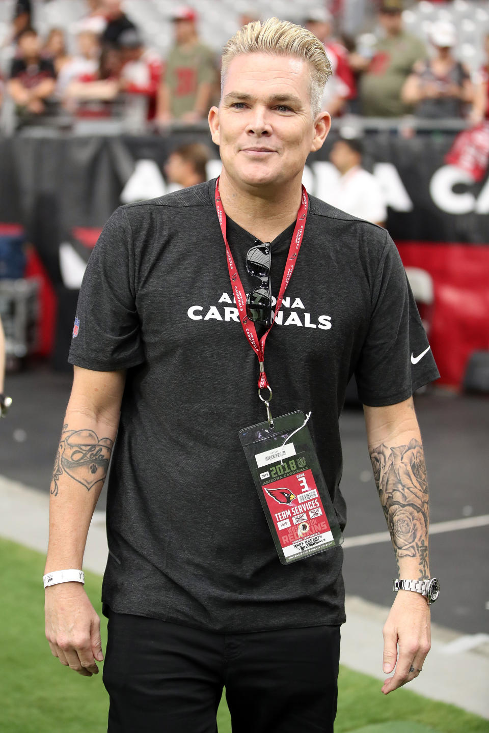 McGrath watches warmups before a game between the Arizona Cardinals and the Washington Redskins at State Farm Stadium in Arizona. (Photo: Getty Editorial)