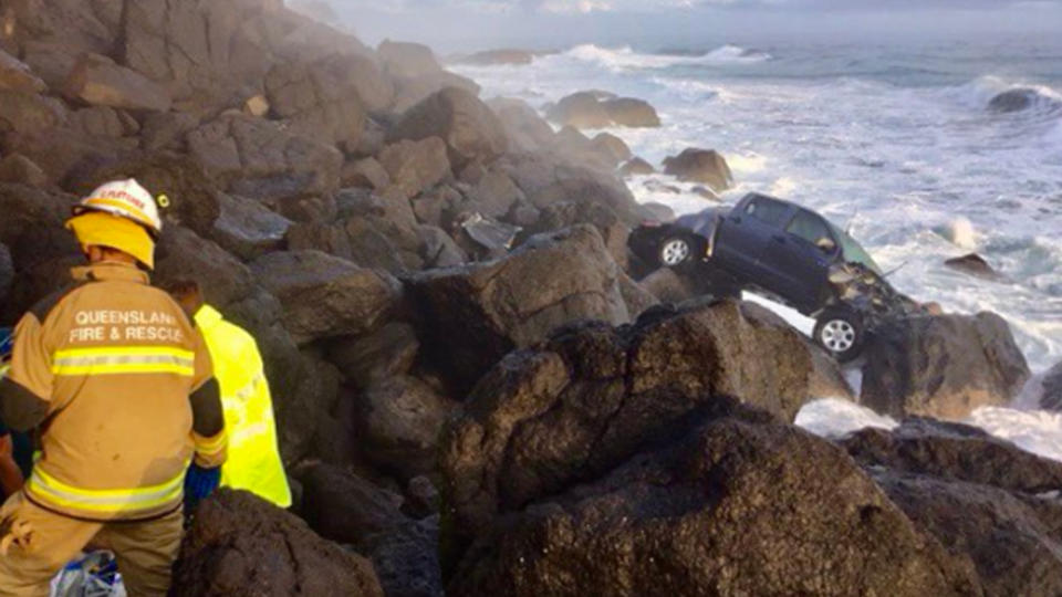 A car left the roadside and went over the clidd leaving a man in critical condition.