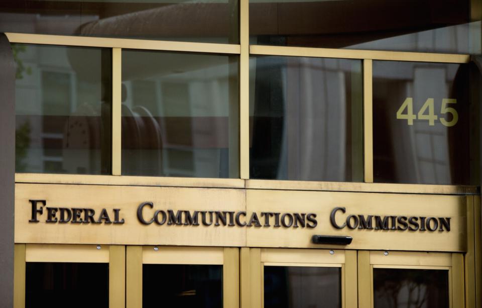 The entrance to the Federal Communications Commission (FCC) building in Washington on June 19, 2015.