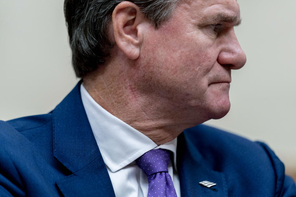 Bank of America Chairman and CEO Brian Moynihan appears before a House Committee on Financial Services Committee hearing on "Holding Megabanks Accountable: Oversight of America's Largest Consumer Facing Banks" on Capitol Hill in Washington, Wednesday, Sept. 21, 2022. (AP Photo/Andrew Harnik)