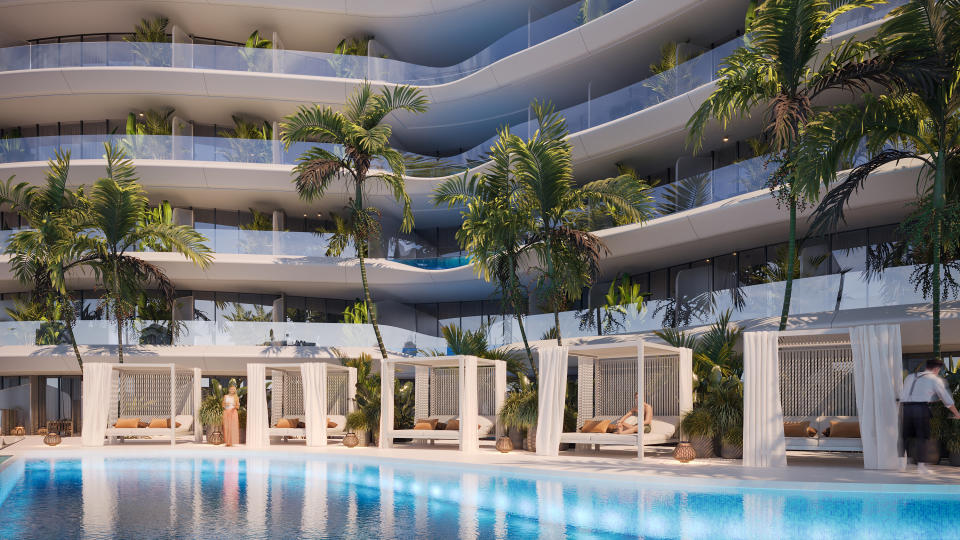 A render of a pool at the Trussardi Residences complex in Dubai.