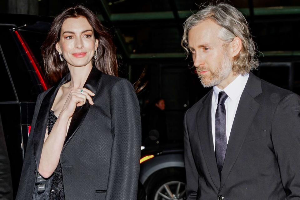 <p>The Hapa Blonde/GC Images</p> Anne Hathaway and Adam Shulman on January 11, 2024 in New York City.