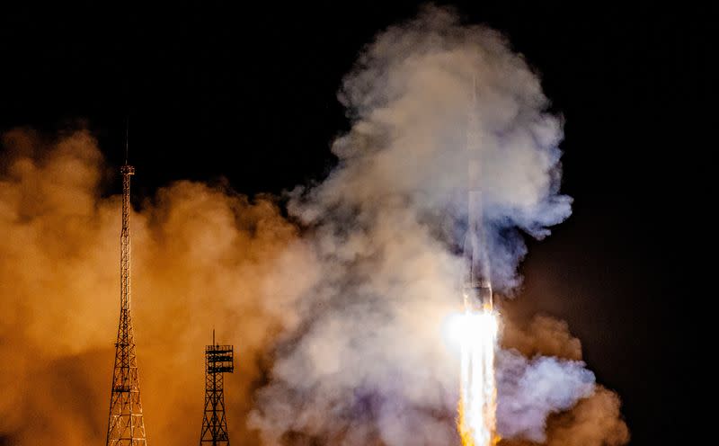 The Soyuz MS-24 spacecraft blasts off to the International Space Station (ISS) from the launchpad at the Baikonur Cosmodrome