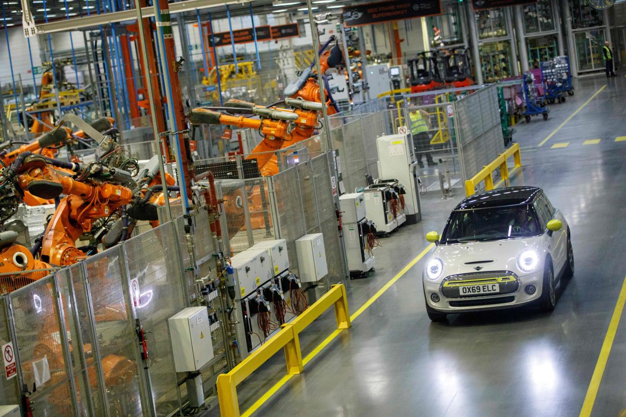 The first MINI electric car is unveiled at the BMW group plant in Cowley, near Oxford on July 9, 2019.