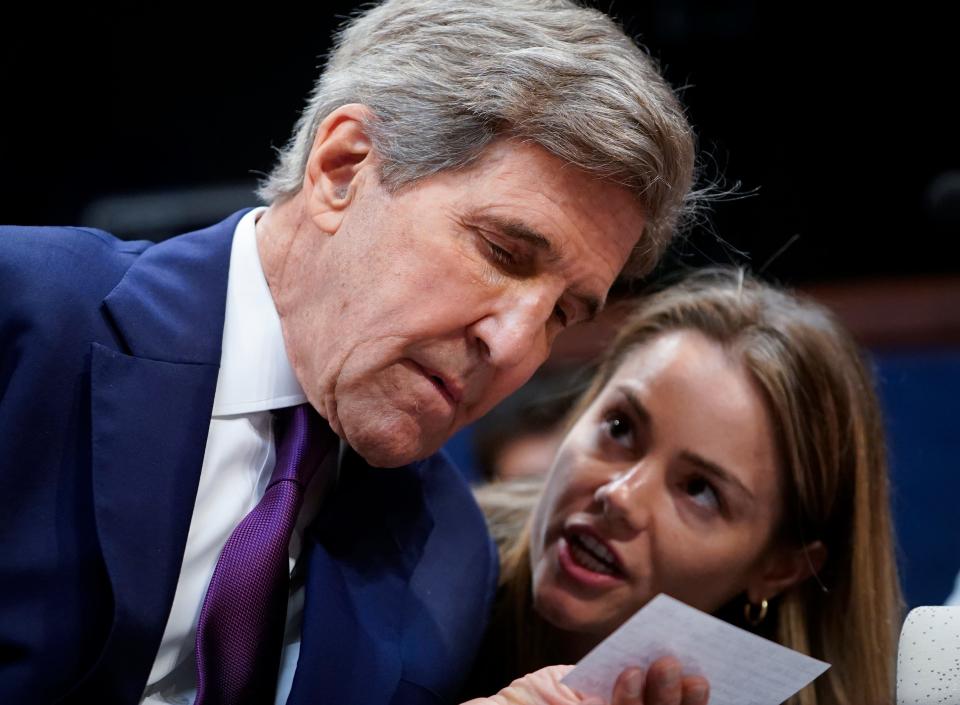 Former Secretary of State John Kerry testifies in front of the House Foreign Affairs Subcommittee on Oversight and Accountability about the climate agenda of the U.S. State Department on July 13m 2013. Kerry currently serves as the first Special Presidential Envoy for Climate at the State Department.