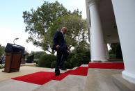 U.S. President Trump speaks about coronavirus testing plan in the Rose Garden at the White House in Washington