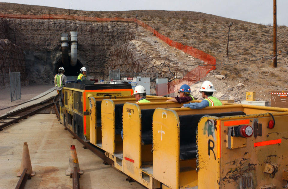 a crew at the site where boundaries for the building were already in place