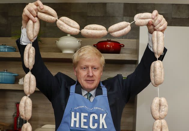 Boris Johnson on a visit to Heck Foods Ltd. (Photo: Pool via Getty Images)