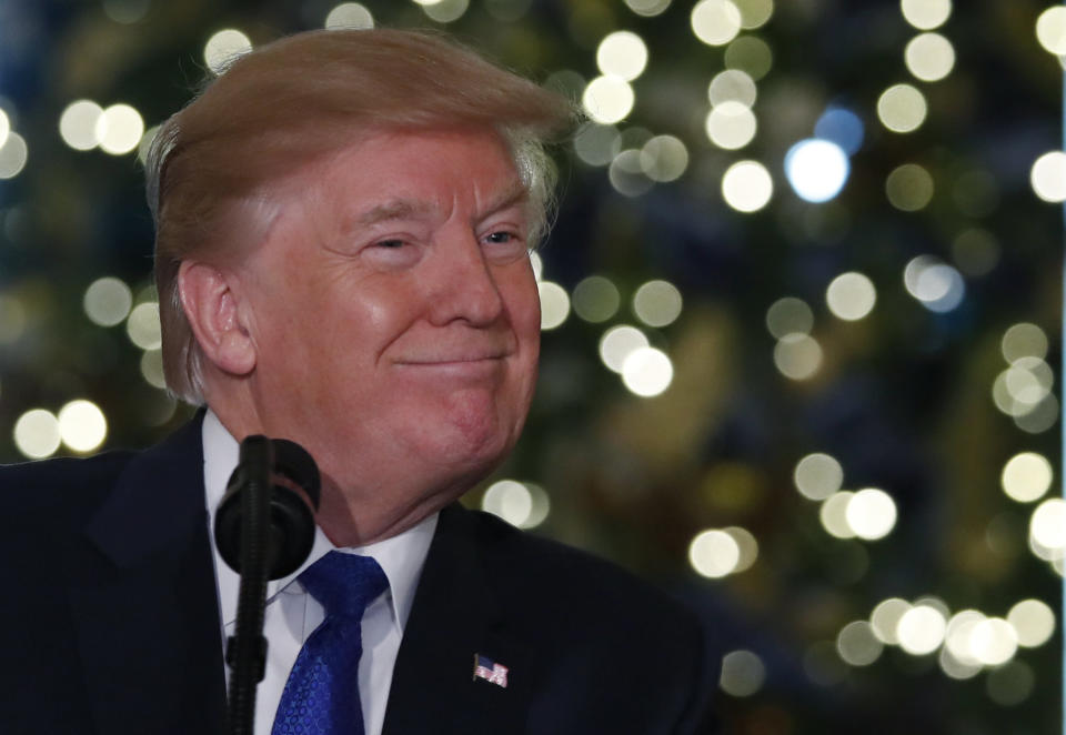 President Donald Trump, who is a beneficiary of "chain migration," delivers a speech on tax reform legislation at the White House in Washington on Dec. 13, 2017.&nbsp; (Photo: Carlos Barria/Reuters)