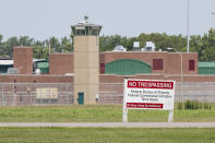 The entrance to the federal prison in Terre Haute, Ind., is seen Wednesday, July 15, 2020. Wesley Ira Purkey, convicted of a gruesome 1998 kidnapping and killing, is scheduled to be executed Wednesday evening at the prison. (AP Photo/Michael Conroy)