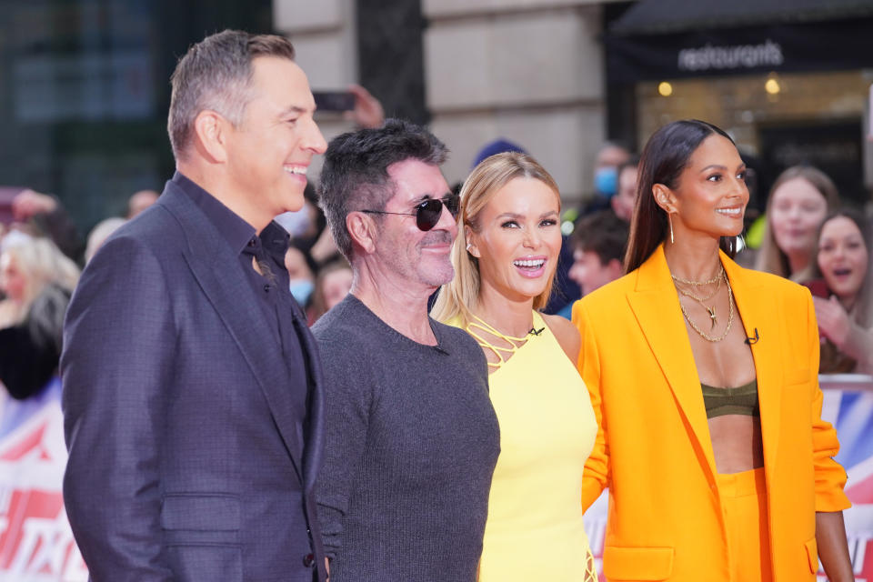 (left to right) Judges David Walliams, Simon Cowell, Amanda Holden and Alesha Dixon arrive for Britain's Got Talent auditions held at The London Palladium, Soho in London. Picture date: Tuesday January 18, 2022.