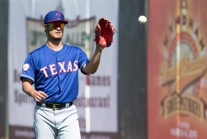 Yu Darvish warms up prior to the start of Saturday's game. (USAT)