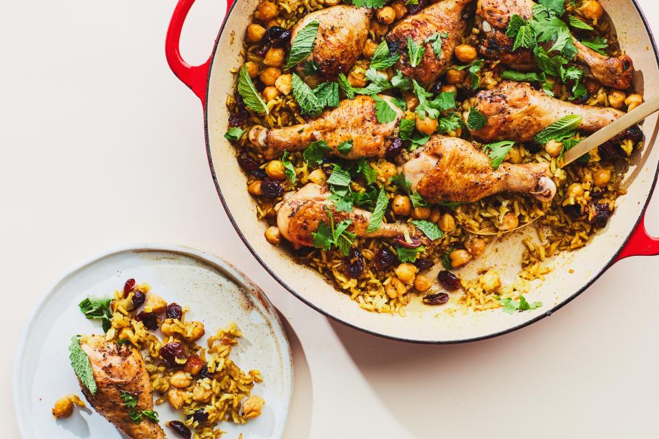 One-Pan Chicken Drumsticks with Rice and Beans