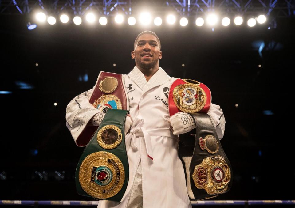 Joshua's IBF, WBA and WBO world heavyweight titles are on the line. (Getty Images)