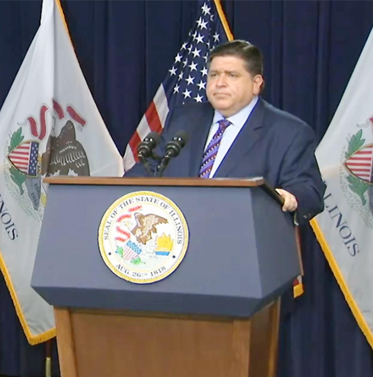 Gov. JB Pritzker speaks during a news conference Aug. 26, 2021, in Chicago during which he announced a statewide indoor mask mandate.