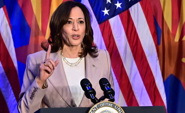 Vice President Kamala Harris speaks on reproductive freedom in Tucson, Arizona, on April 12, 2024.