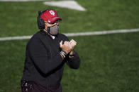 Indiana head coach Tom Allen watches during the second half of an NCAA college football game against Maryland, Saturday, Nov. 28, 2020, in Bloomington, Ind. Indiana won 27-11. (AP Photo/Darron Cummings)