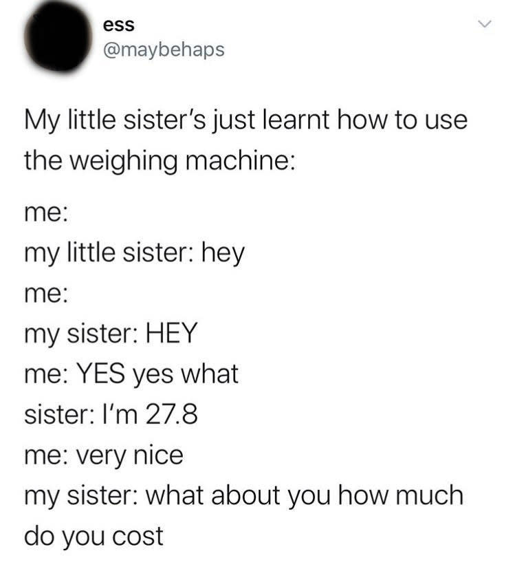 Child thinks a scale tells you how much you cost