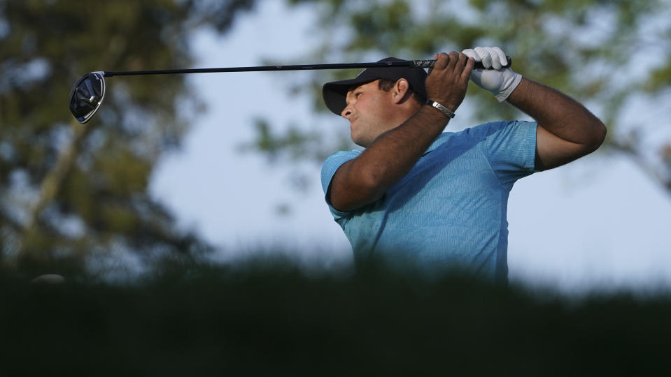 Patrick Reed, of the United States, plays his shot from the sixth tee during the second round of the US Open Golf Championship, Friday, Sept. 18, 2020, in Mamaroneck, N.Y. (AP Photo/John Minchillo)