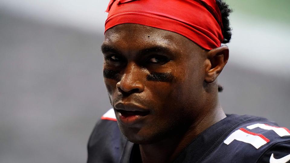 Mandatory Credit: Photo by Brynn Anderson/AP/Shutterstock (10775627aj)Atlanta Falcons wide receiver Julio Jones (11) leaves the field at half after the first half of an NFL football game against the Seattle Seahawks, in AtlantaSeahawks Falcons Football, Atlanta, United States - 13 Sep 2020.