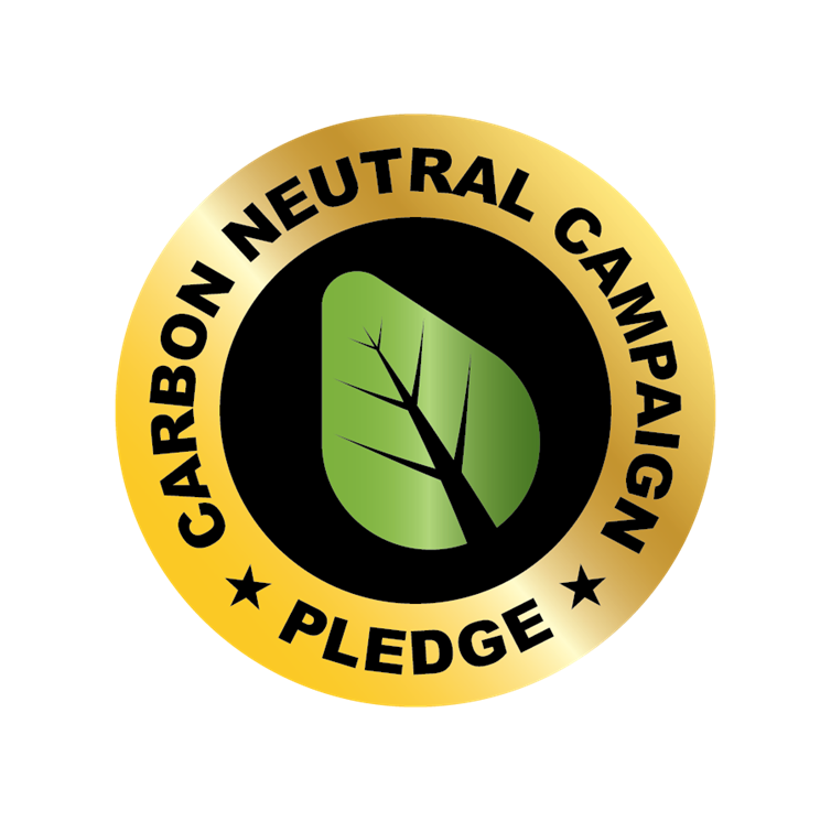 Carbon neutral campaign pledge logo.