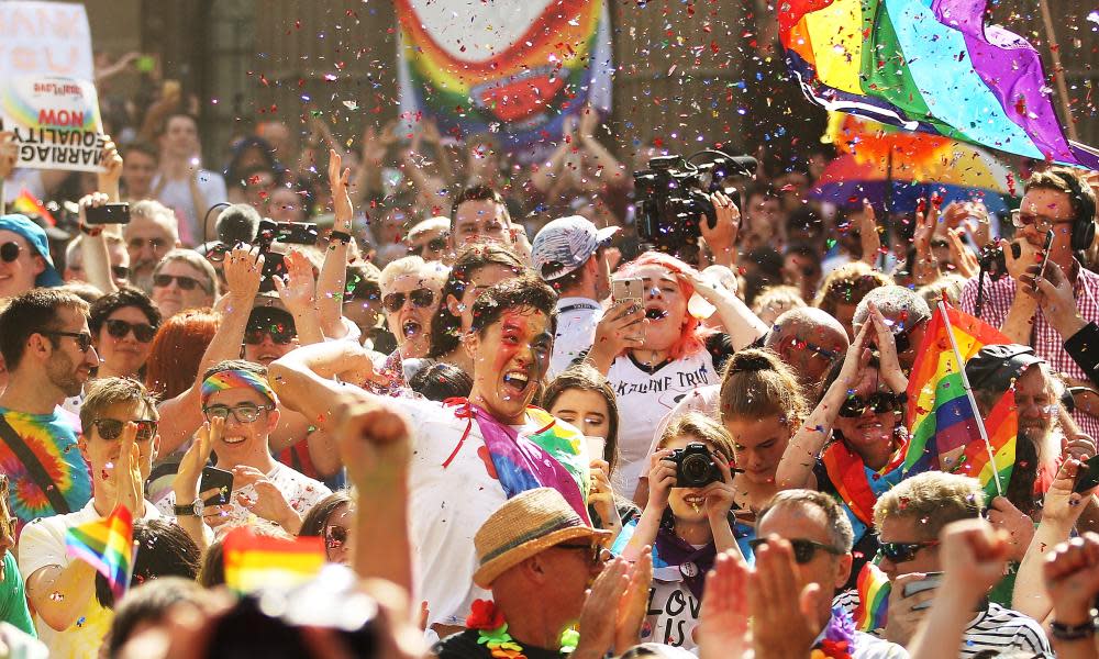 Australians celebrate the results of the marriage equality survey.