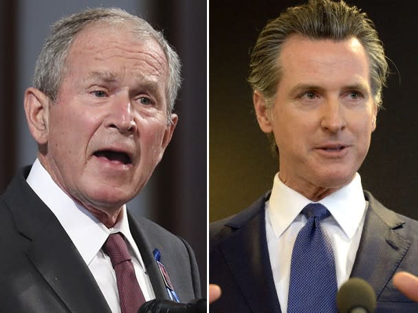 Former President George W. Bush, left, amd California Governor Gavin Newsom (ASSOCIATED PRESS)