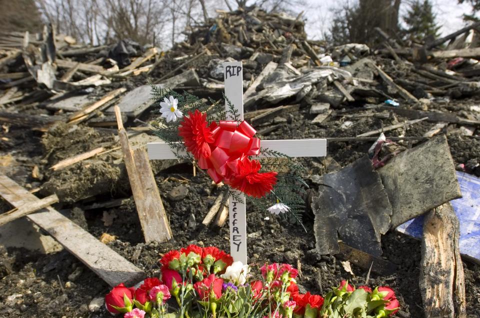 On March 17, 2011, an early morning fire tore through the home at 20 Milford St., in Binghamton. Jeffrey Aissa, 17, died in the blaze. The day after the fire, a memorial was left at the scene.