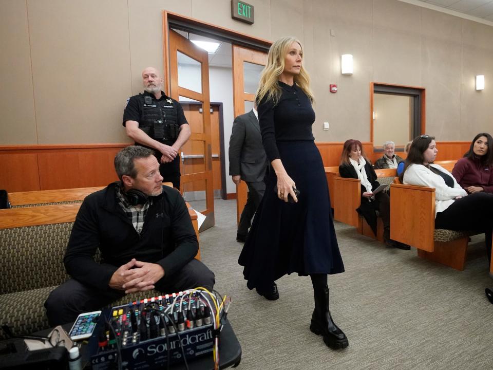 Actress Gwyneth Paltrow enters the courtroom for her trial on March 24, 2023, in Park City, Utah.
