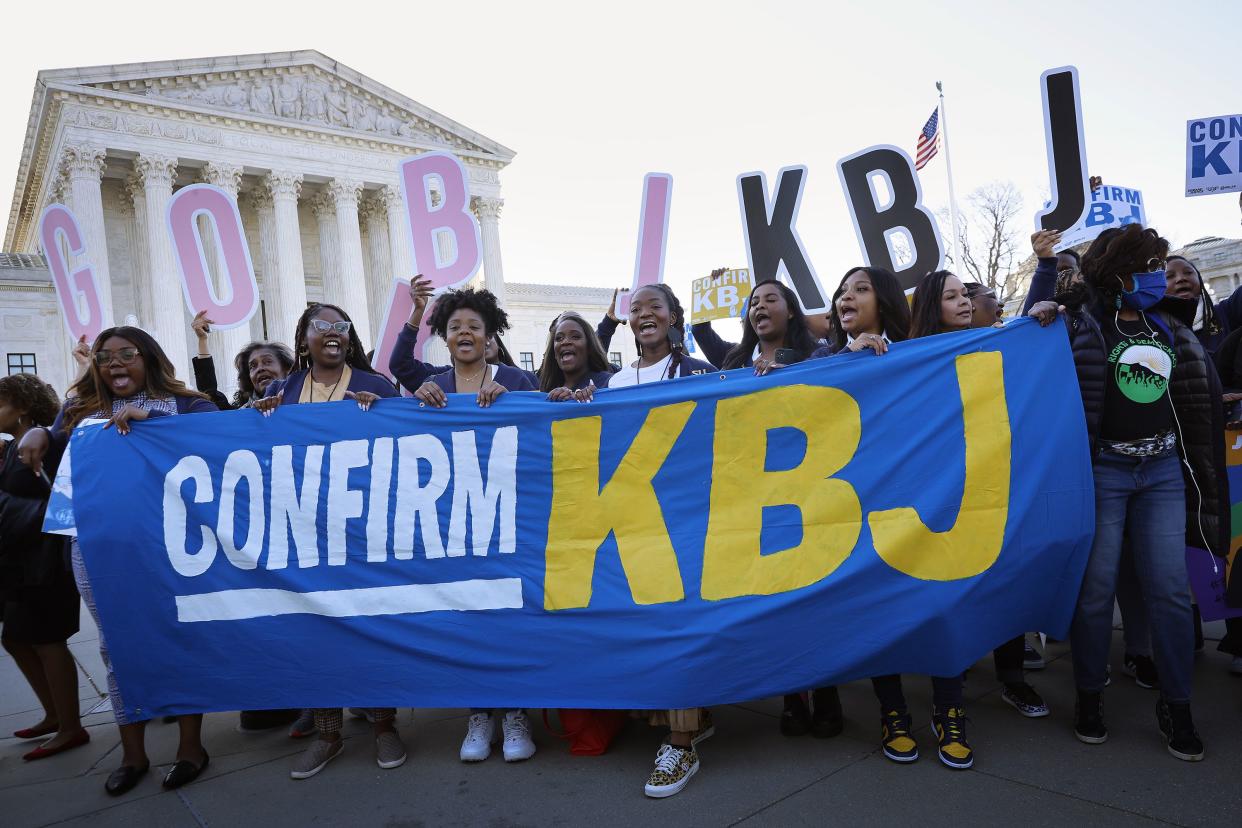 Supporters of Judge Ketanji Brown Jackson rally outside the U.S. Supreme Court on March 21, 2022, in Washington, DC.