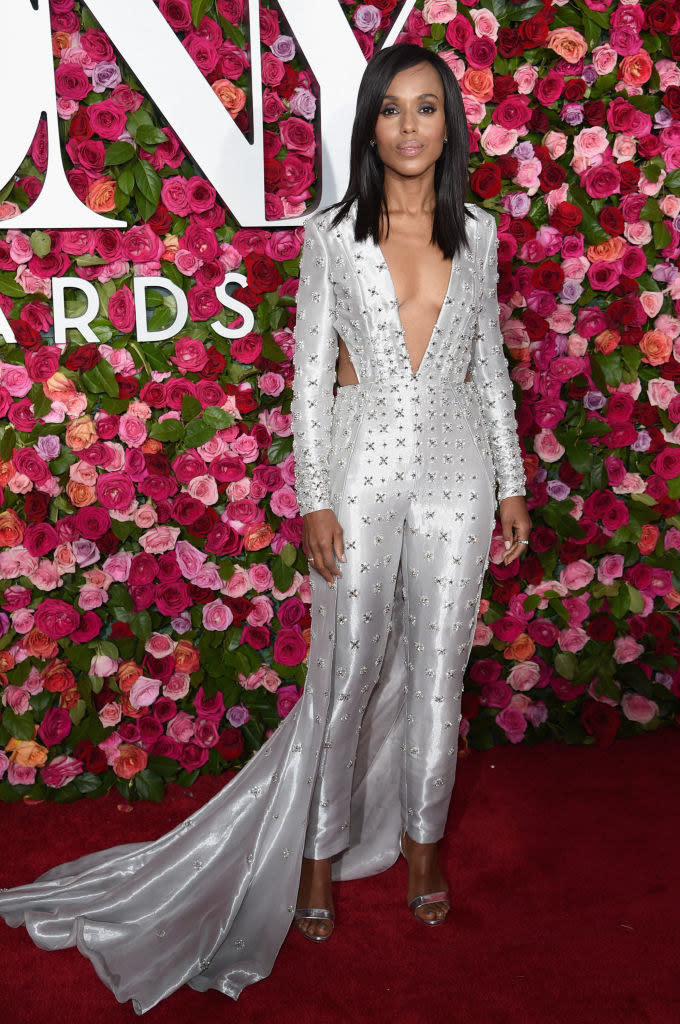 God, red carpet jumpsuits are underrated, aren't they? There's a lot going on here: The train! The embroidery! The cutouts! Yet I'm inclined to say it all comes together.