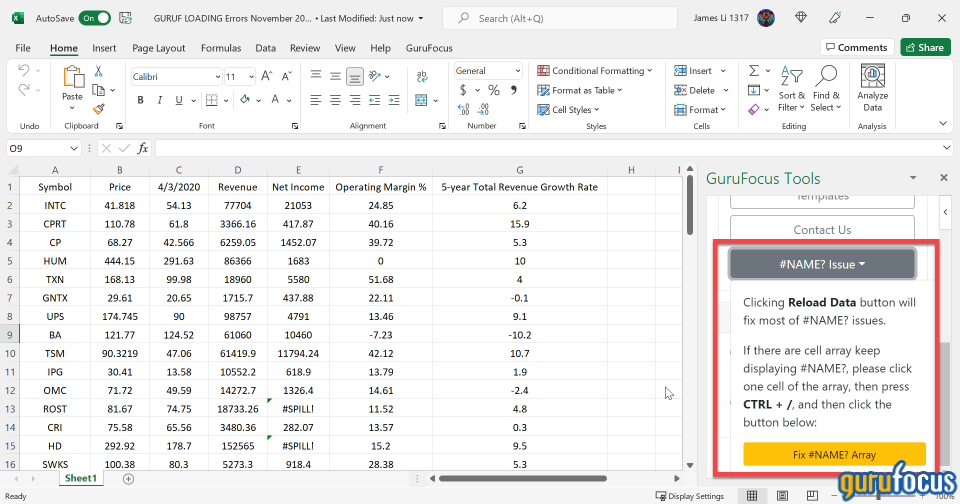 Try GuruFocus' New Excel Add-in