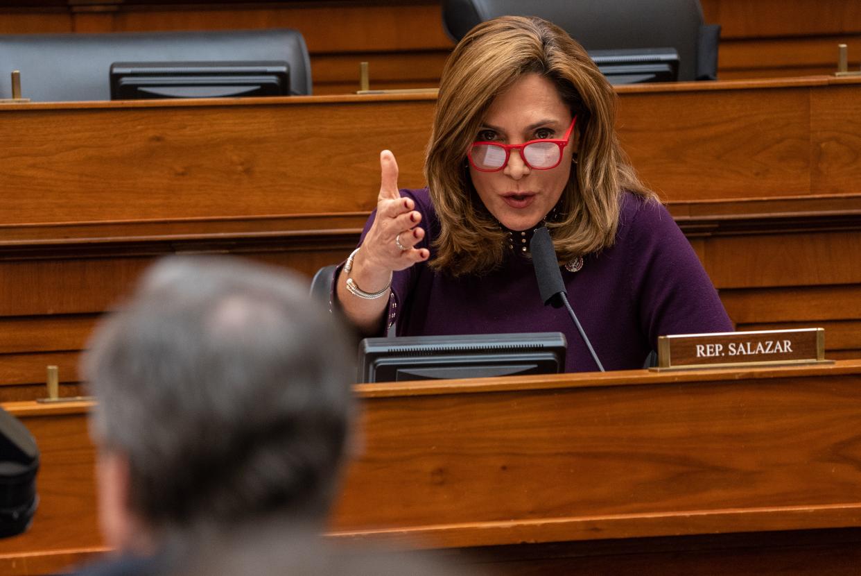 <p>WASHINGTON, DC - MARCH 10:  U.S. Rep. Maria Elvira Salazar (R-FL) questions Secretary of State Antony Blinken during a hearing of the House Committee on Foreign Affairs on Capitol Hill on March 10, 2021 in Washington, DC. </p> ((Photo by Ken Cedeno-Pool/Getty Images))