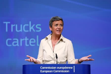 European Competition Commissioner Margrethe Vestager holds a news conference at the EU Commission's headquarters in Brussels, Belgium, July 19, 2016. REUTERS/Francois Lenoir