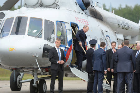 Russian President Vladimir Putin arrives at the Savonlinna airport, in Savonlinna, Eastern Finland July 27, 2017. Lehtikuva/Mikko Stig/via REUTERS