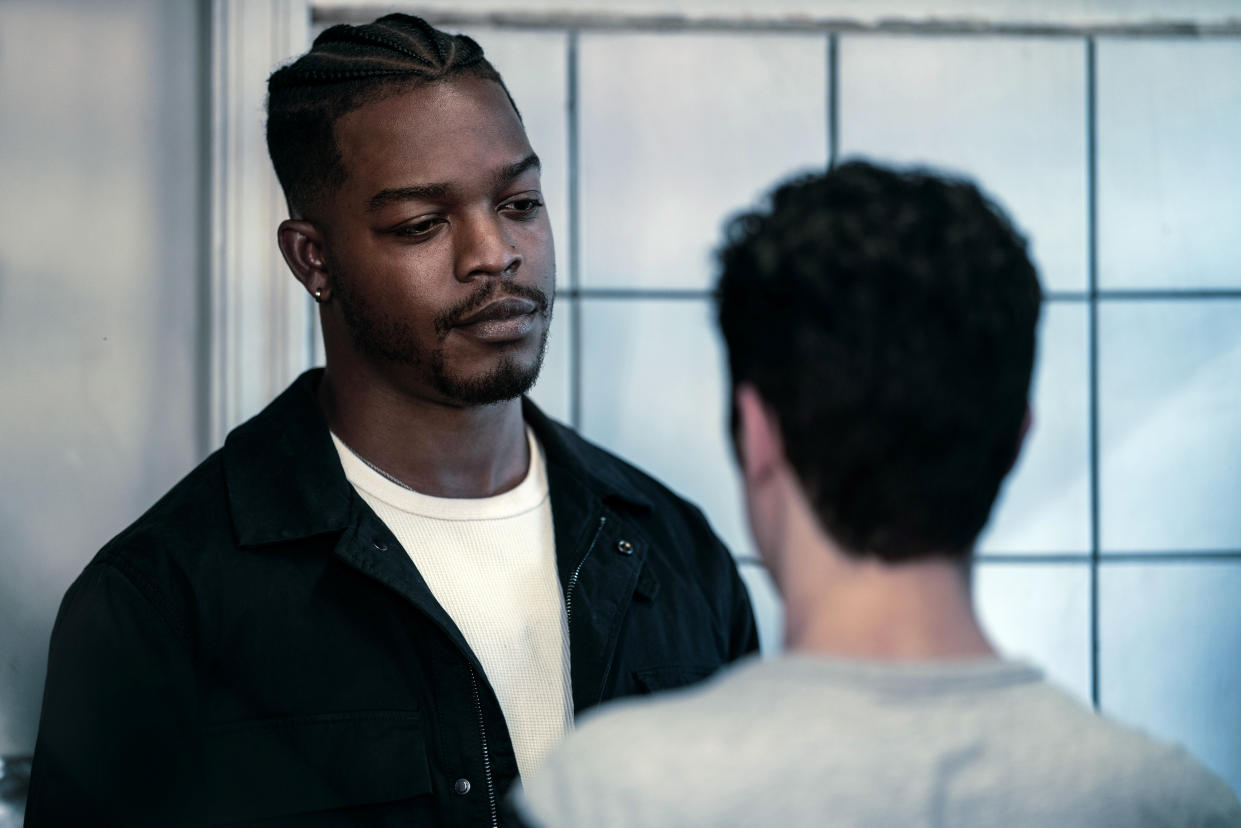 Stephan James in a scene on the set of 