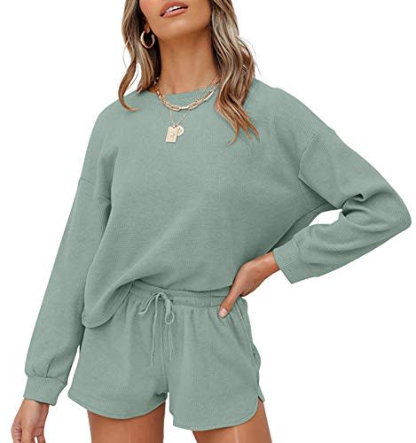 Waffle Knit Long Sleeve Top and Shorts