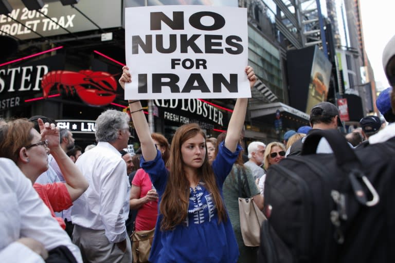 Protesters rally against the nuclear deal with Iran in Times Square in New York on July 22, 2015