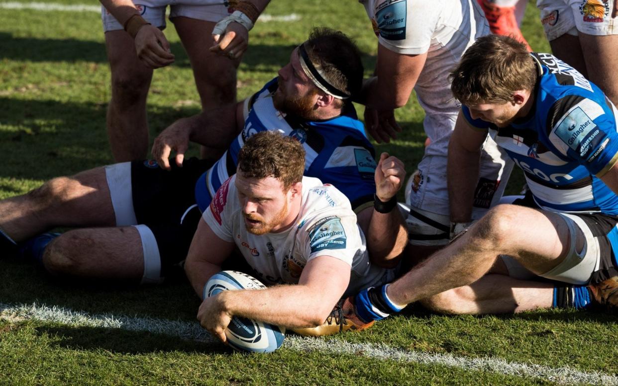 Sam Simmonds scores Exeter's second try as they brushed Bath aside at The Rec  - GETTY IMAGES