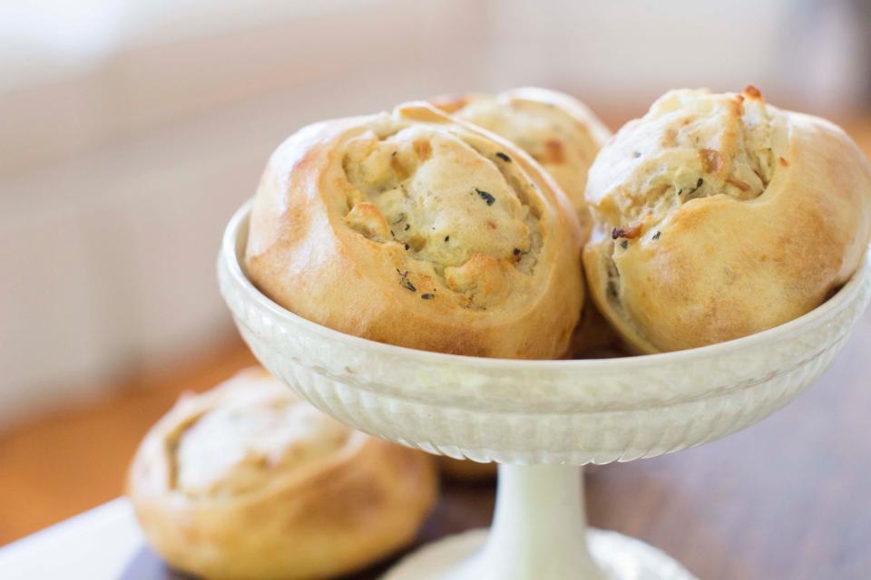 Though there are many variations of the knish, they essentially are the handpie of classic Jewish cuisine: a baked, though sometimes fried, light pastry dough filled with mashed vegetables, often potatoes, or meat.