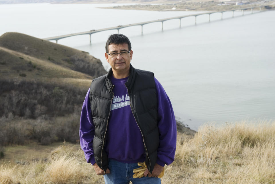 Mark Fox, who was running for tribal chairman at the time, poses at Crow Flies High Butte above the Missouri River in North Dakota on Nov. 1, 2014. The Fort Berthold Indian Reservation, home to the Mandan, Hidatsa and Arikara Nation, produces nearly one-third of North Dakota's oil.  (Photo: Andrew Cullen via REUTERS)