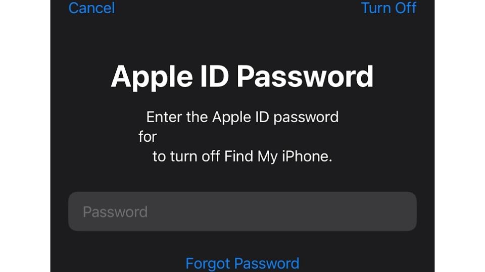 A screenshot showing a password entry screen to sign out of Apple accounts