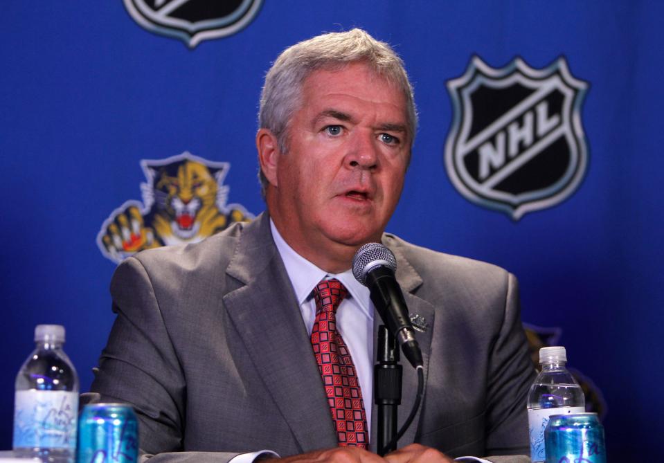 Dale Tallon talks to the media after he was named the general manager of the Florida Panthers on May 18, 2010.