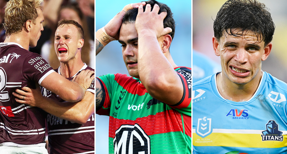 Daly Cherry-Evans couldn't have had a more perfect record-breaking 310th match as Manly bulldozed the Panthers, while Jason Demetriou's Souths and Des Hasler's Titans continue to struggle. Image: Getty